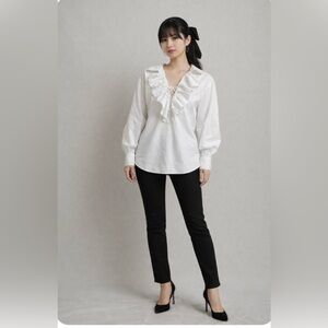 Ralph Lauren ruffled Tie Neckline blouse White Long Sleeve Sz X-Large